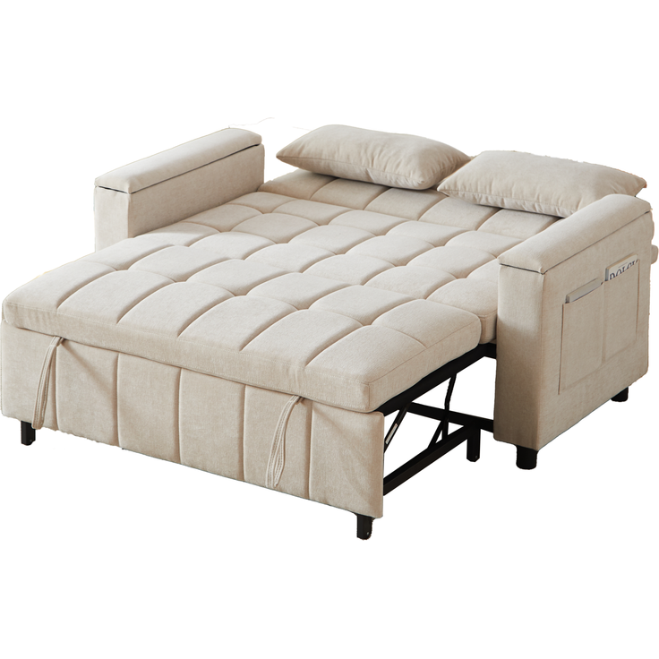 Schlafsofa Chenille, 3-in-1 mit Armlehnen-Stauraum, 148,6x81,3x86,4 cm, Beige – Bild 6