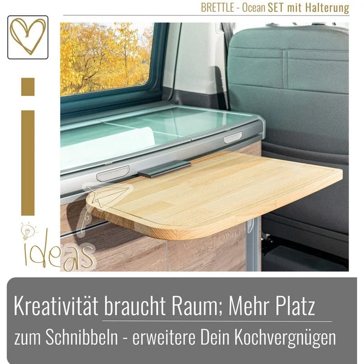BLACK FOREST FOX Campingtisch Schneidebrett T5/T6 T6.1 VW California Ocean & Coast Brettle Halterung, braun – Bild 3