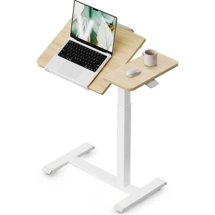 VASAGLE Höhenverstellbarer Schreibtisch, Neigbar, Beistelltisch mit Rollen | Laptoptisch, 70x40 x (68-102,5) cm, Pneumatisch, für Home Office, Gelb und Weiß, BALOK Kollektion, LSD620YA01
