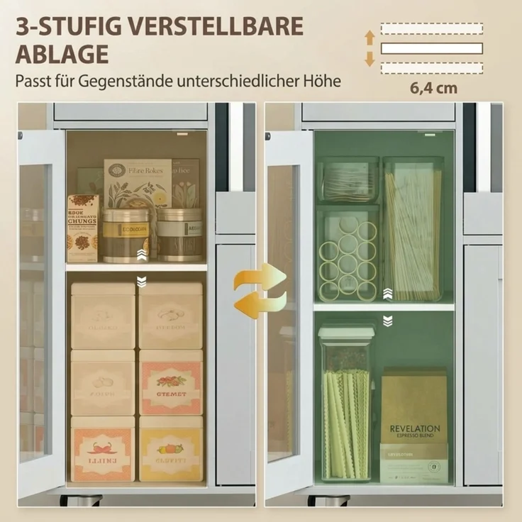 EINHOM Küchenschrank auf Rädern, Mobile Küchenkommode mit Ablagen, Schubladen, Verstellbarem Regal, Kabelloch, Grau – Bild 6