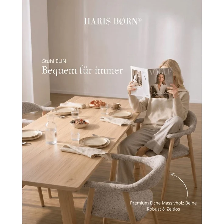 Haris Børn Esszimmerstuhl mit Armlehne (Massiv Eiche) - Polsterstühle für Esszimmer (Set, 2 St), Greige - Esszimmer Stühle & Esstisch Stühle - Moderner Polsterstuhl – Bild 3
