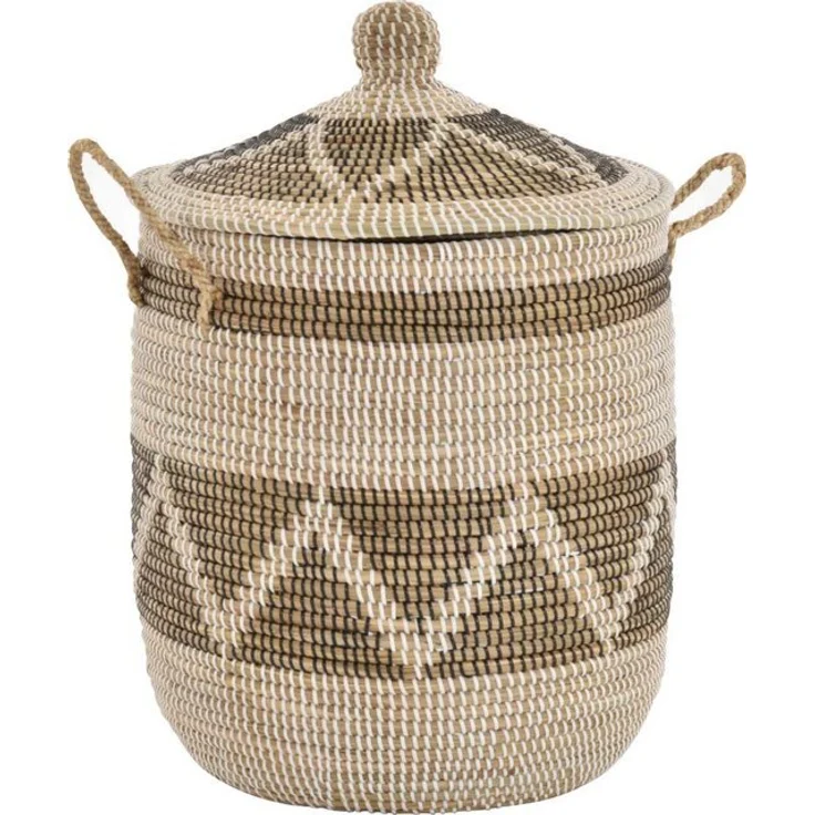 Krines Home Wäschekorb Wäschekorb Wäschesammler mit Deckel Dekokorb Aufbewahrungs-Box, Allzweck-Korb Natur Seegras mit bunten Wicklungen – Bild 4