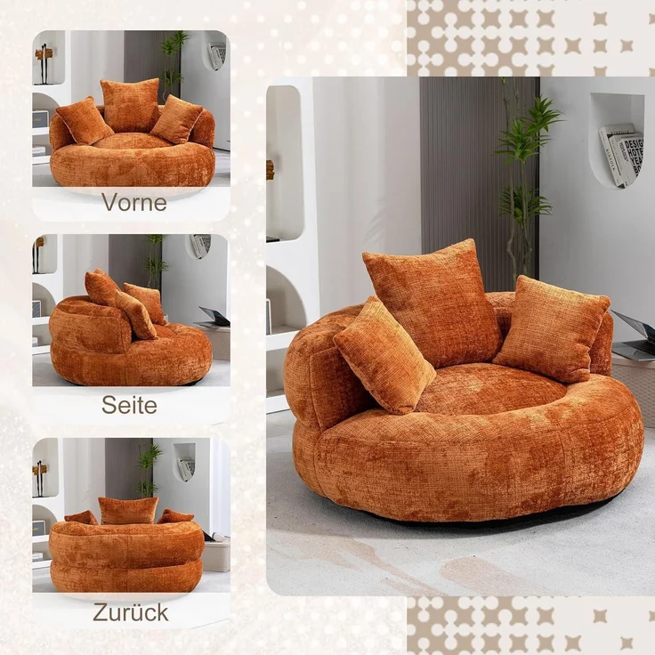 Couch Boneless Lounger Sitzsack Chenille 3 Kissen Orange – Bild 6