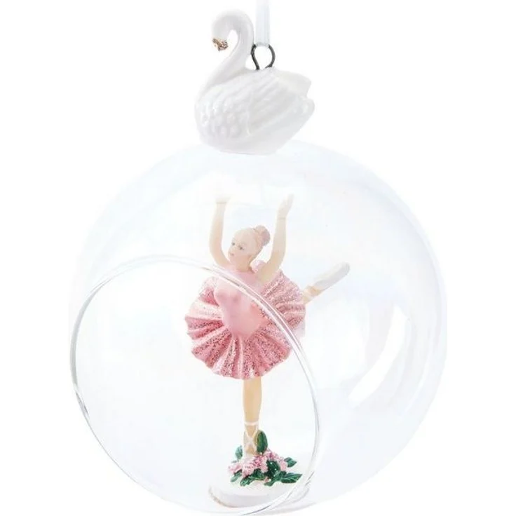 BRUBAKER Weihnachtsbaumkugel Premium Weihnachtskugel Ballerina im rosa Kleid - 10 cm Glas Baumkugel (1 St), Christbaumkugel mit Ballett Tänzerin und Schwan Figur - Weihnachtsdeko – Bild 4