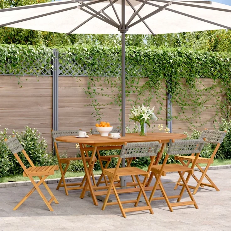 vidaXL Gartenstühle 6 Stk. Klappbar Grau Poly Rattan & Massivholz 3214596 – Bild 1