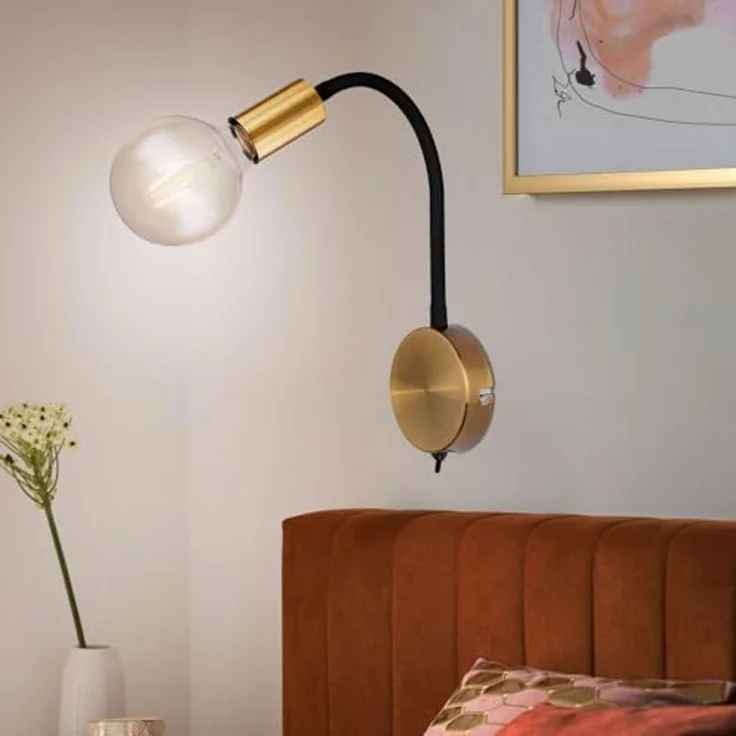 GLOBO LIGHTING Wandleuchte, Leuchtmittel nicht inklusive, Vintage Wand Leuchte gold schwarz Eddison Lampe beweglich Strahler – Bild 5