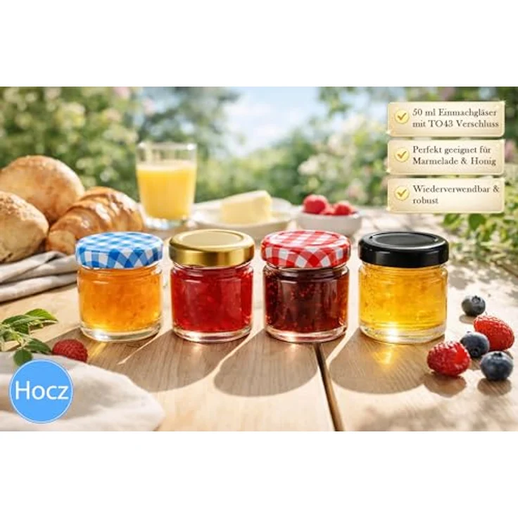 hocz 12x Mini Marmeladengläser 50 ml | mit Deckel Rot TO 43 | kleine Einmachgläser mit Schraubdeckel zum befüllen | Schraubgläser, Sturzgläser Set | leere Gläser für Marmelade | 12 Stück – Bild 3