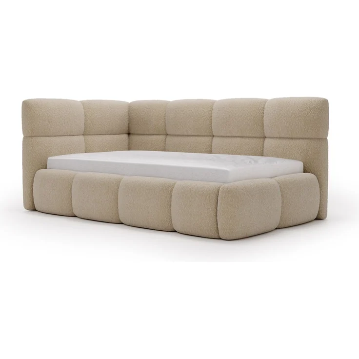GRAINGOLD Modo One Jugendbett 90x200, Einzelbett mit Bettkasten, mit Lattenrost, Bouclé-Stoff, Rechts, Dunkelbeige – Bild 2