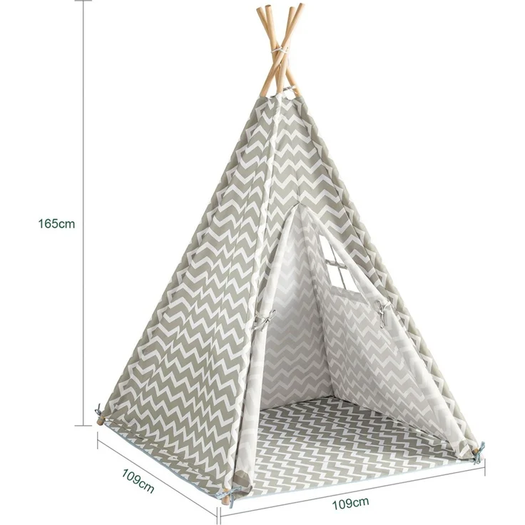 SoBuy Tipi mit Tür und Fenster grau – Bild 3
