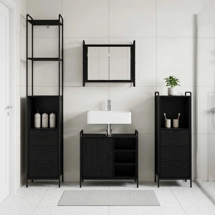 vidaXL Badezimmerschrank-Set 4 stk. Schwarz Eichen-Optik 3444675 – Bild 1