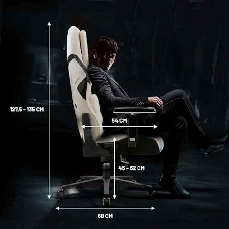 Diablo Gaming Stuhl Stoff X.One Prime Gamer Stuhl Ergonomisch mit Magnetische Kopfstütze und Kühlender Sitz Robuste Metallbasis, Höhenverstellbare Armlehnen Pc Stuhl, Gaming Chair 140 kg Desert Storm – Bild 3