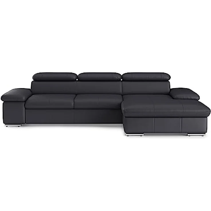 CAVADORE Leder-Ecksofa Valerie mit XL-Longchair / Eckcouch mit Kopfteilverstellung, großem Longchair + Metallfüßen / 286 x 73 x 174 / Echtleder Schwarz – Bild 6