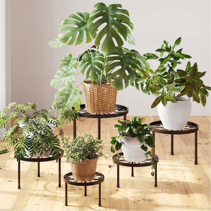 Bamworld Blumenständer 5er-Set Rostfreier Metall-Pflanzenständer, Blumenhocker, 29cm/27cm/25cm/23cm/21cm Ø, Innen/Außen-Einsatz – Bild 2