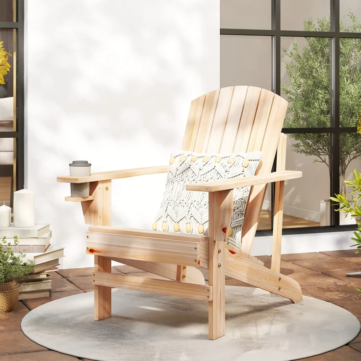 Adirondack-Gartenstuhl mit Becherhalter Gartenliege Balkonstuhl Massivholz Natur 72 x 95 x 93 cm--Natur--93x95x72cm--YOUDENOVA – Bild 3