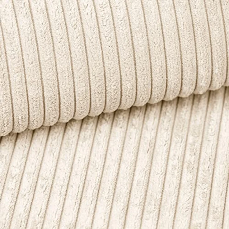 Wohnlandschaft Sofa Couch Ecksofa Eckcouch Cordstoff beige + Hocker Minsk L – Bild 9