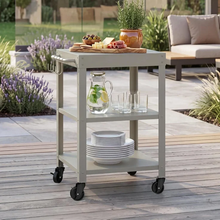 Outdoor Servierwagen Bolognano Stahl 81 x 50 x 50 cm Beige [casa. pro] – Bild 1