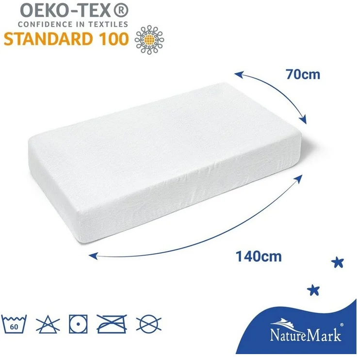 NatureMark Spannbettlaken Frottee Spannbettlaken, 80% Baumwolle / 20% Polyester, Gummizug: rundum, (2 Stück), 2er Set Kinder Spannbettlaken Frottee, Spannbetttuch 80% Baumwolle / 20% Polyester, für Babybett und Kinderbett, 70x140 cm - Weiß – Bild 3