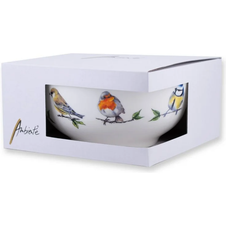 Ambiente Luxury Paper Products Müslischale, Keramik, Schale Porzellan 14x6,5cm mit Singvögel Motiv Weiß / Bunt – Bild 2