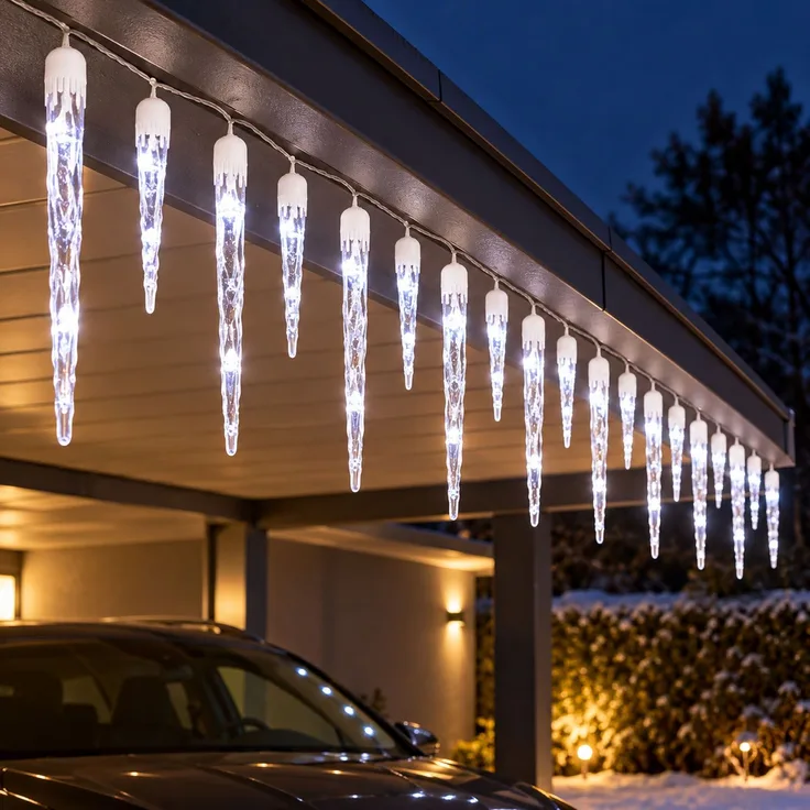 LED-Lichterkette mit 20 Eiszapfen 100 LED 8 Licht-Funktionen kaltweiß