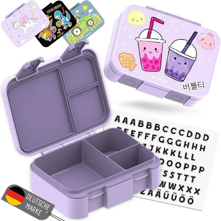 BEARFOOT Lunchbox Brotdose mit Fächern, leicht & auslaufsicher-BubbleTea lila, PP, ABS, Silikon, Kindergarten und Schule - Mädchen und Jungen, Vesperbox, Snackbox – Bild 1