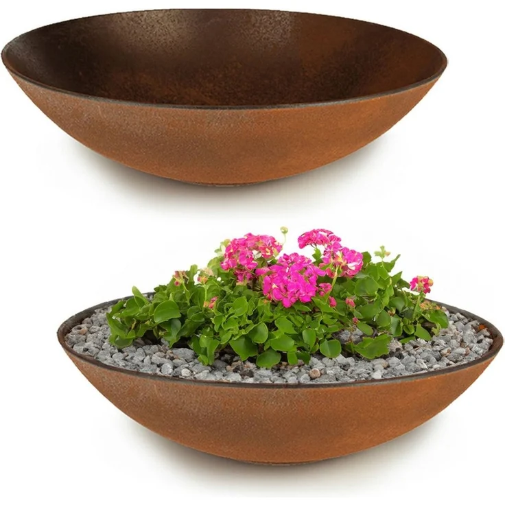 matches21 HOME & HOBBY Blumentopf Flache Pflanzschalen für draussen Dekoschalen rund Rost-Optik 35 cm (2 St), Blumen-Schale als wetterfeste Friedhof-Schale Grab-Schmuck Grabschale – Bild 5