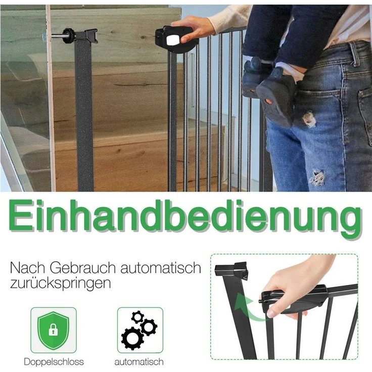 FIVMEN Treppenschutzgitter Türschutzgitter Treppengitter ohne bohren für Kindersicherheit, 76cm Hoch Weiß/Schwarz aus Metall – Bild 2