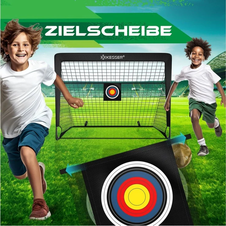 KESSER Pop-Up Fußballtor, 2er Set, mit Transporttasche, 6x Hütchen, Ballpumpe & Zielscheibe, Glasfaserstangen, 120x90 cm, Schwarz – Bild 3