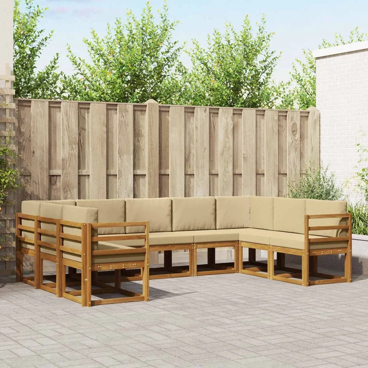 vidaXL Outdoor-Sofagarnitur mit Kissen 9 pcs Natur und Beige, 304 x 185,5 x 73 cm – Bild 1