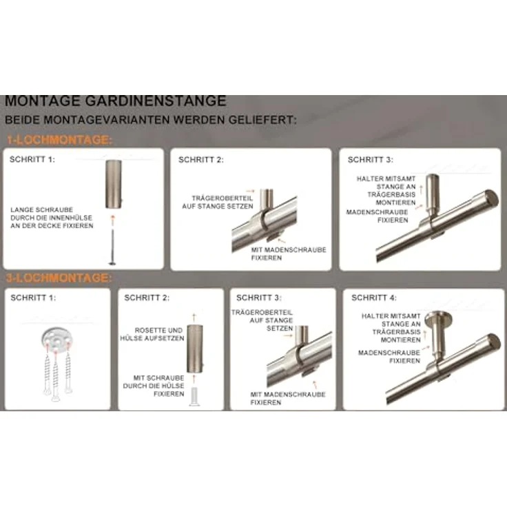 iso-design Gardinenstange Set zur Montage an der Decke mit 20 mm Durchmesser 1-läufig, Ø 20 mm, 1-läufig, Deckenmontage, geschraubt, Aluminium, Variabler Deckenabstand – Bild 5