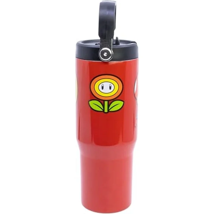 Super Mario Edelstahl Thermobecher 860 ml mit Griff und Klappdeckel – Bild 2