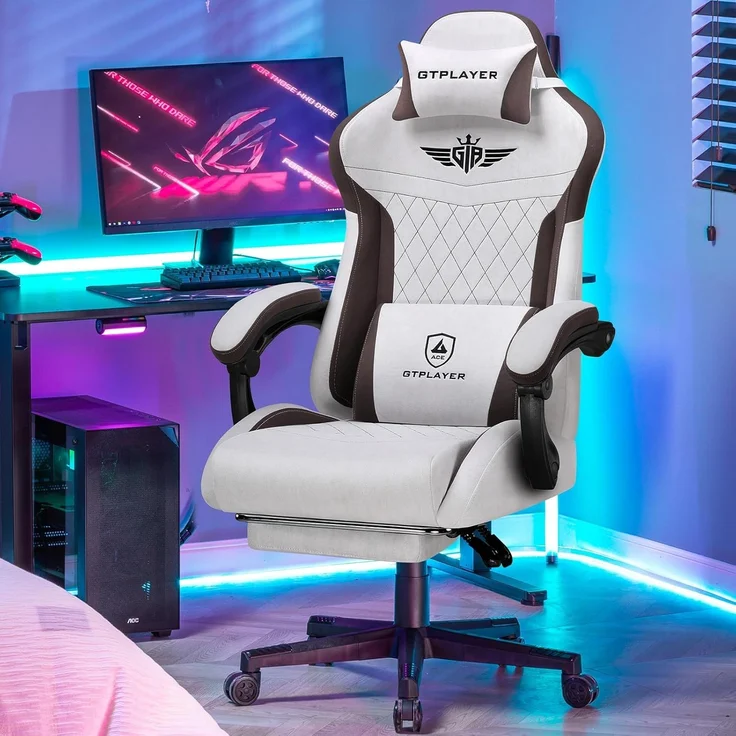 GTPLAYER Gaming-Stuhl Stoff Gaming Chair Ergonomisch Bürostuh PC Stuhl, 150kg Belastbarkeit, Schreibtischstuh mit Federsitzkissen und Fußstütze – Bild 2