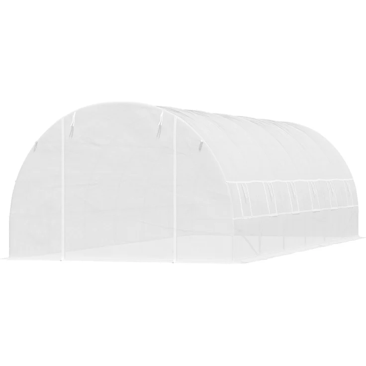 Tunnelgewächshaus 8x3x2 m mit Kunststoff- und verstärkter Stahlbeschichtung, 800.0×300.0×200.0cm, Weiß, MELAYR – Bild 2