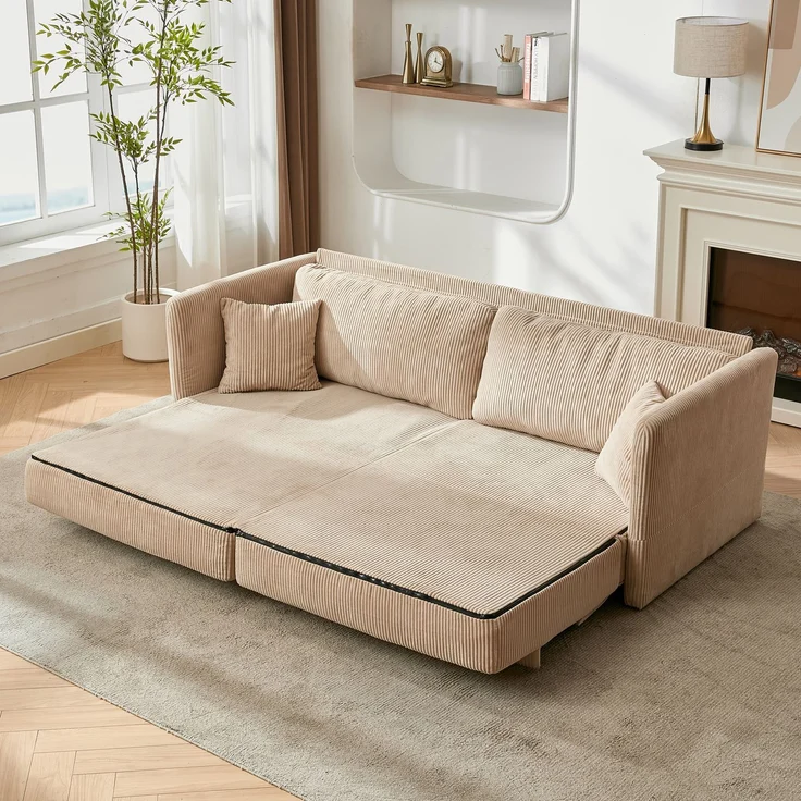 ZUBALIYA Schlafsofa 69.00x23.00 cm, mit Cordbezug, für Wohnzimmer und Apartments, mit stabilem Untergestell, Beige – Bild 7