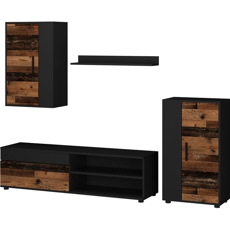 Wohnwand Berno Eiche rustikal 4-teiliges Set Vicco – Bild 1