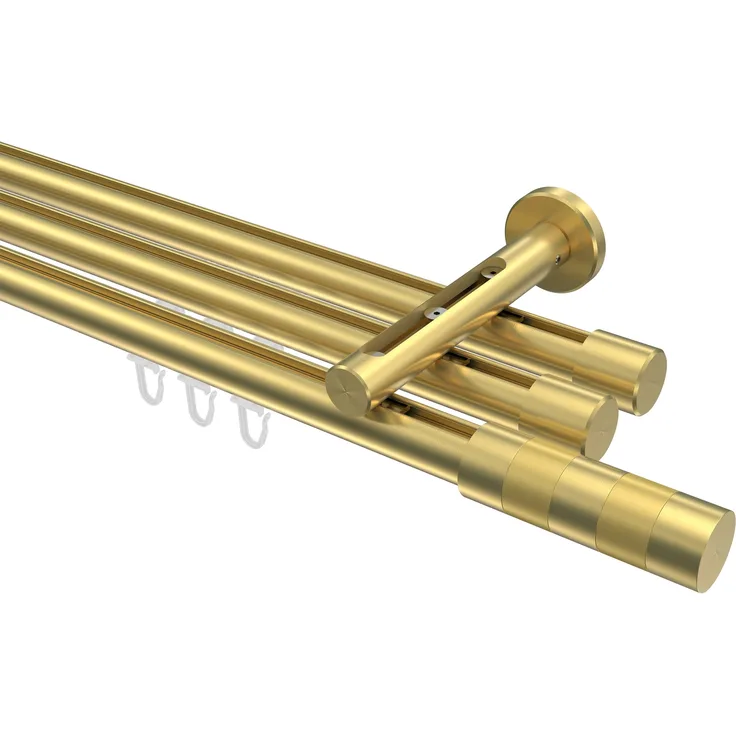 Innenlauf-Gardinenstangen-Set Siteno Mavell 280 cm (geteilt in 2 x 140 cm), 3-läufig, 20 mm Ø Messing-Optik