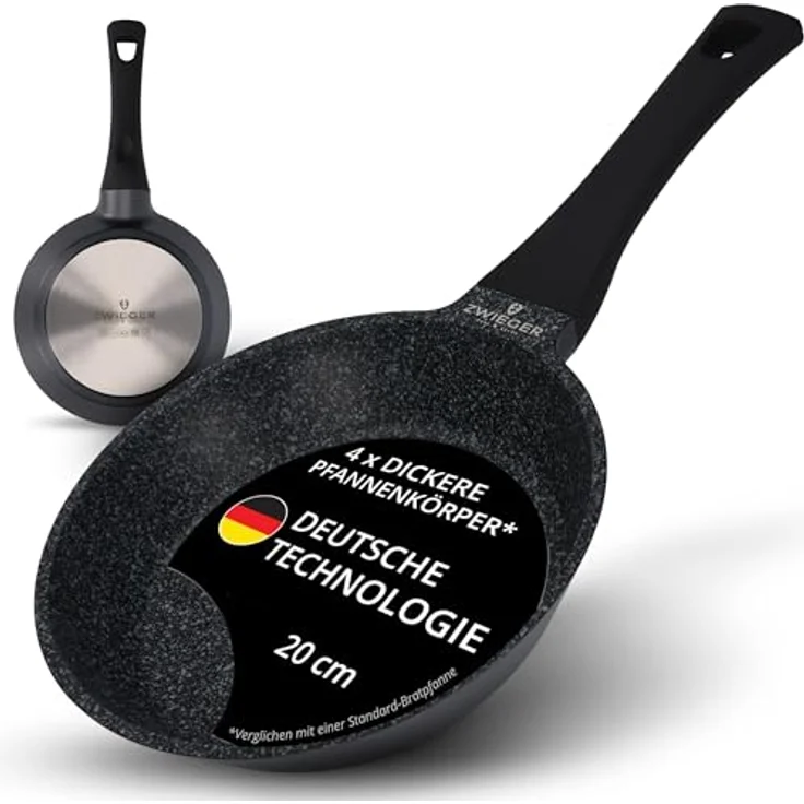 ZWIEGER Hochwertige kleine Pfanne 20cm Induktion – Bratpfanne 20 cm, Aluguss, vollflächiger Edelstahlboden, für alle Herdarten (inklusive Induktion) geeignet – Antihaft, PFOA- & PFOS-frei – Bild 2