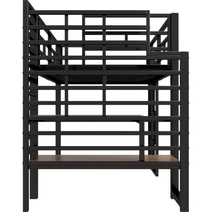 U-life Metall-Hochbett 90x200 cm mit Stauraumtreppe, LED-Beleuchtung und Fenster, Schwarz – Bild 8