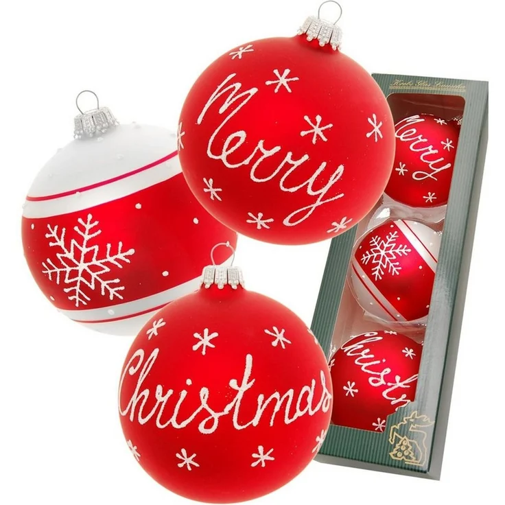 Krebs Glas Lauscha Weihnachtsbaumkugel Christbaumkugeln Weihnachtskugeln Glas Ø 8 cm 3 Stück rot matt/weiß – Bild 1