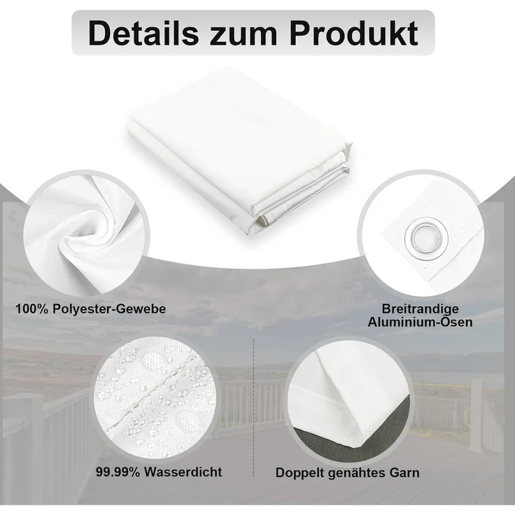 AXT SHADE Balkon Sichtschutz Wetterfest 75x300 cm Balkonverkleidung Balkonabdeckung Balkonbespannung Blickdichte Windschutz und UV-Schutz mit Kabelbinder für Balkongeländer-Weiß – Bild 3