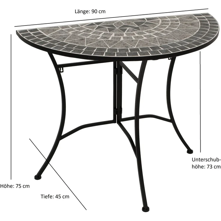 DEGAMO SIENA Wandtisch, Metall + Mosaik, schwarz/grau, 90x45cm halbrund – Bild 5