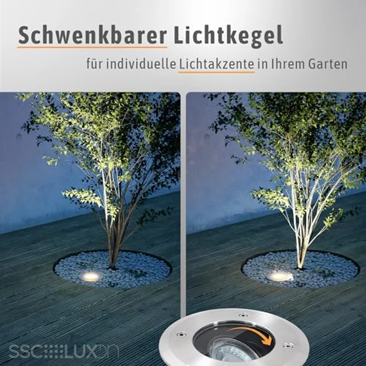 SSC-LUXon JUAVI Bodeneinbaustrahler, schwenkbar, Smart GU10 WLAN CCT RGB, befahrbar, silber, kompatibel mit Alexa, Siri & Google – Bild 2
