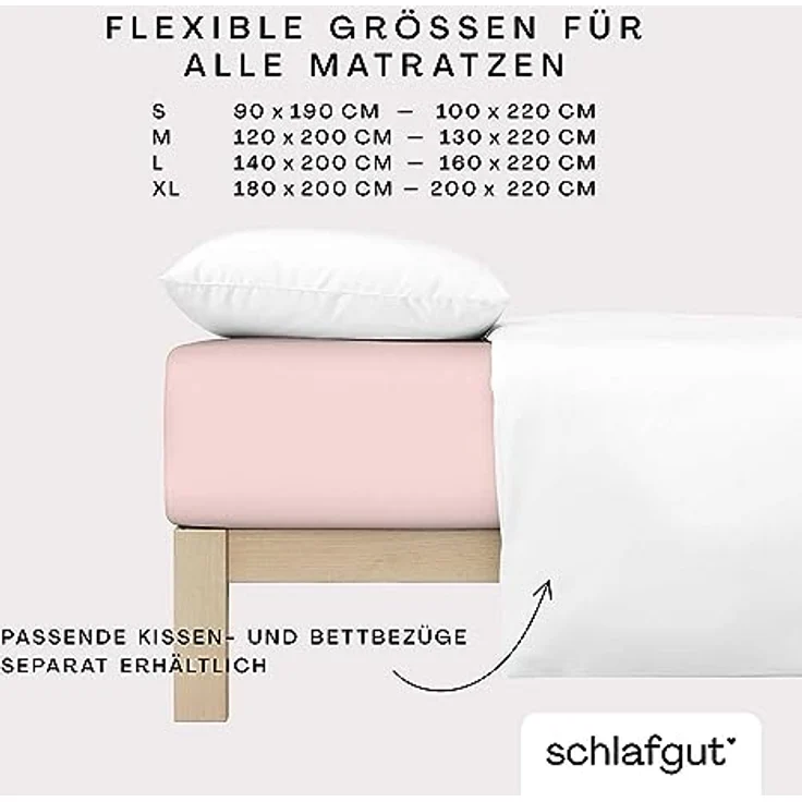 Schlafgut 'Pure' Spannbettlaken, Gummizug: rundum, für Matratzen bis 30cm Höhe, Bio-Baumwolle mit Elasthan, Purple Light, M 120x200cm - 130x220cm – Bild 3