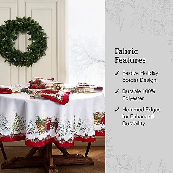 Elrene Home Fashions Villeroy & Boch Toy's Fantasy Holiday/Christmas Santa Winter Woodland Engineered Fabric Tablecloth, 152,4x213,4 cm, oval, Mehrfarbig – Bild 4