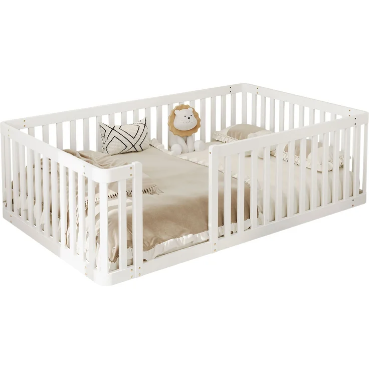 Merax Kinderbett, 90x200 cm Einzelbett, Holzbettgestell mit Zaun, weiß – Bild 10