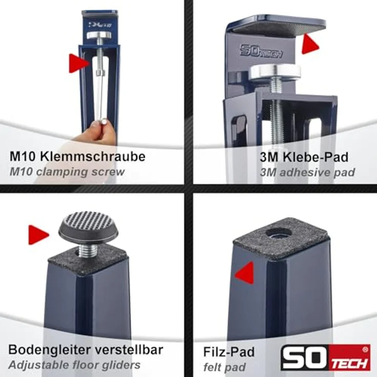 SO-TECH® Tischbein ColorLine in F-Form konisch zulaufend von 70 auf 40 mm, mit Klemmschraube (ohne Bohren) - blau - Höhe 464 mm - 4x – Bild 5