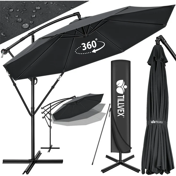 tillvex Sonnenschirm Anthrazit Ø 350 cm Ampelschirm Gartenschirm Marktschirm Kurbel Balkon Alu Neigbar Anthrazit - Ø350cm – Bild 5