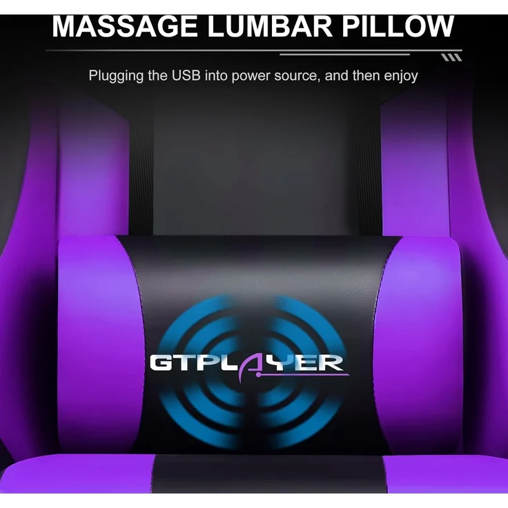 GTPLAYER Bürostuhl Gaming Stuhl Massage Gaming Sessel Ergonomischer Gamer Stuhl mit Fußstütze, Gepolstert Gaming Chair, Drehsessel 150KG, lila – Bild 2