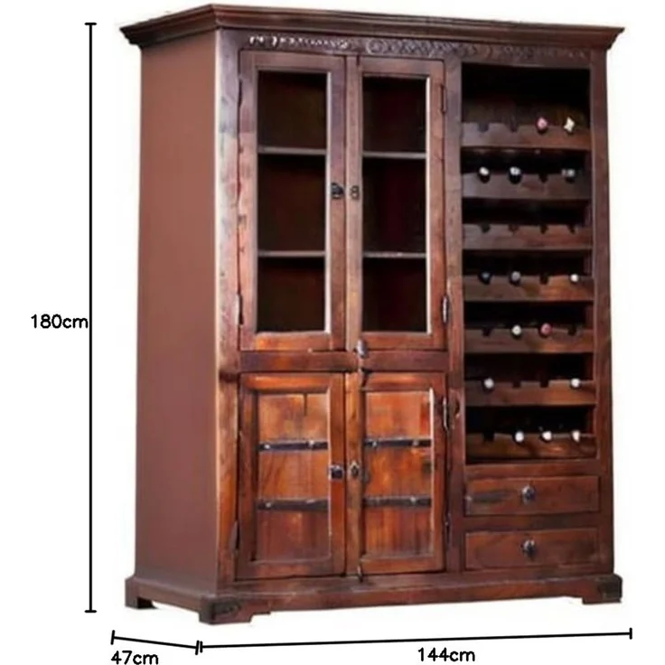 Weinschrank Akazie 144x47x180 nougat lackiert OXFORD #519 – Bild 3