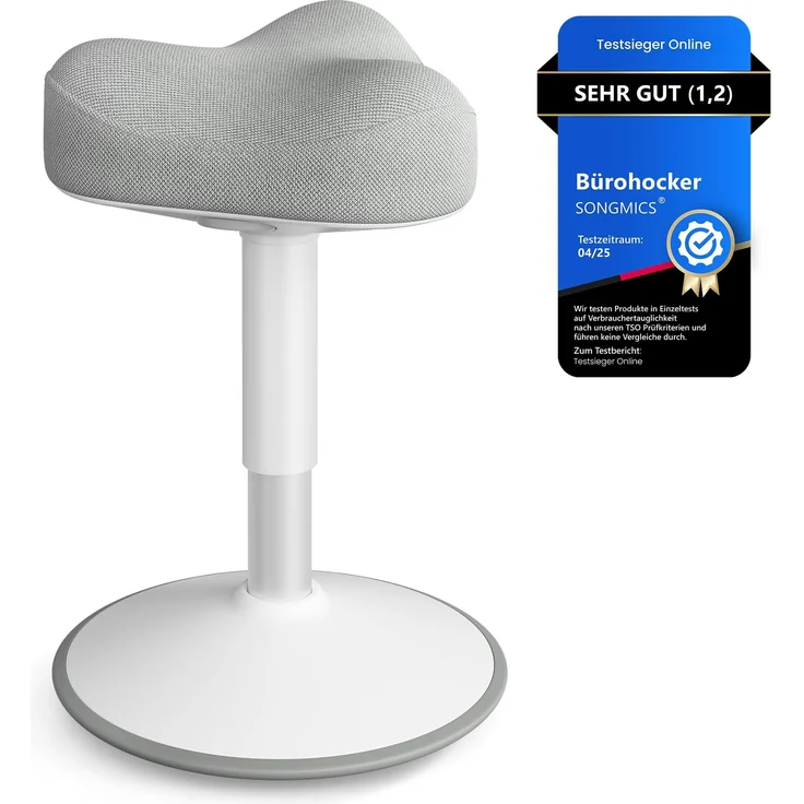 SONGMICS Hocker, mit Schwingeffekt, höhenverstellbar 48-65,5 cm, Anti-Rutsch-Sockel, drehbar, Stahl/Stoff Taubengrau, 65,5 x 34 x 34 cm