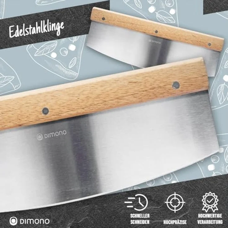 Dimono Pizzamesser DIMONO Profi Pizzamesser mit Holzgriff – Edelstahl Pizzaschneider Kräuter-Schneider Cutter mit Holz-Griff – Bild 3